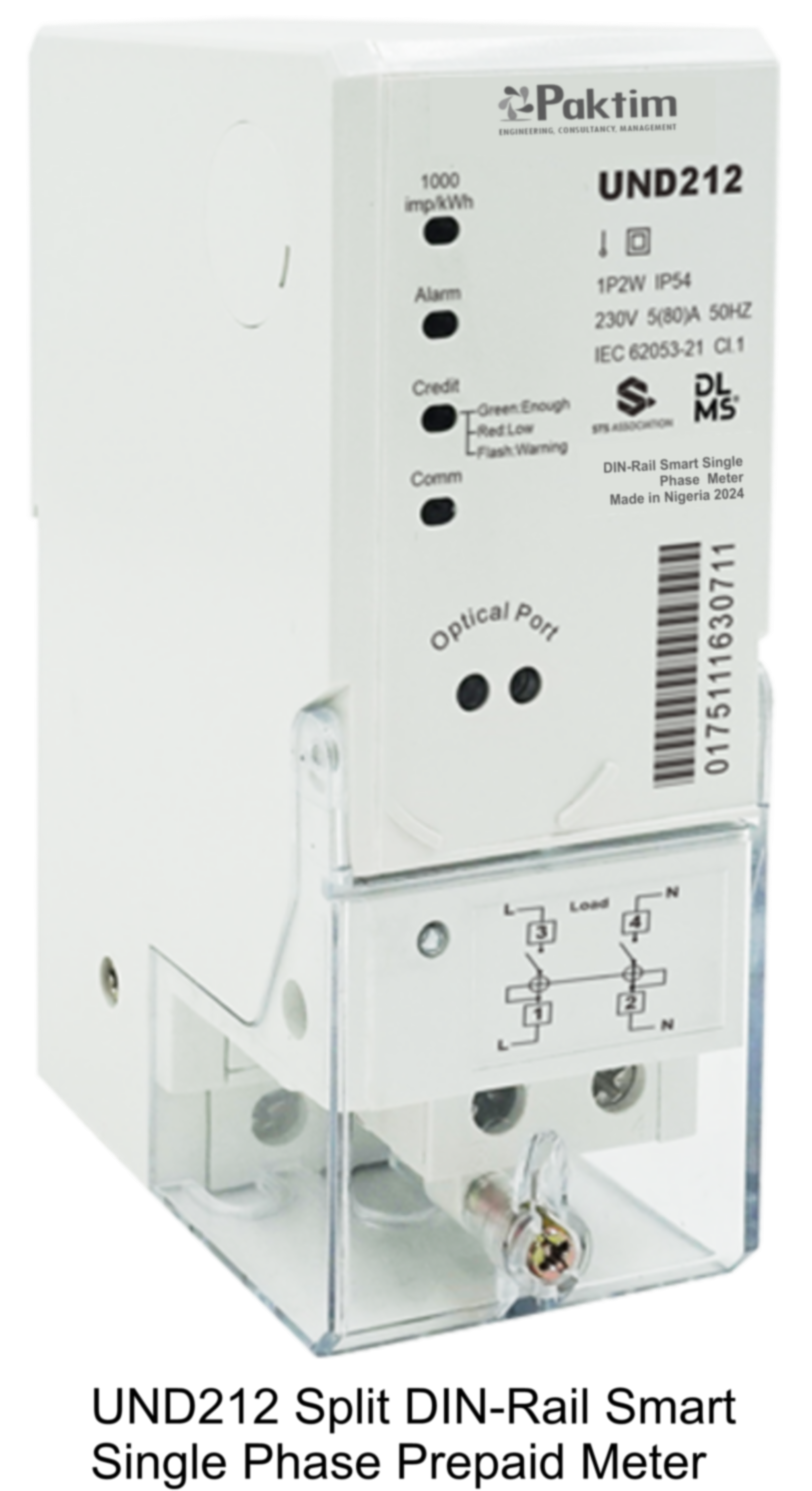 UND212 Split DIN-Rail Smart Single Phase Prepaid Meter